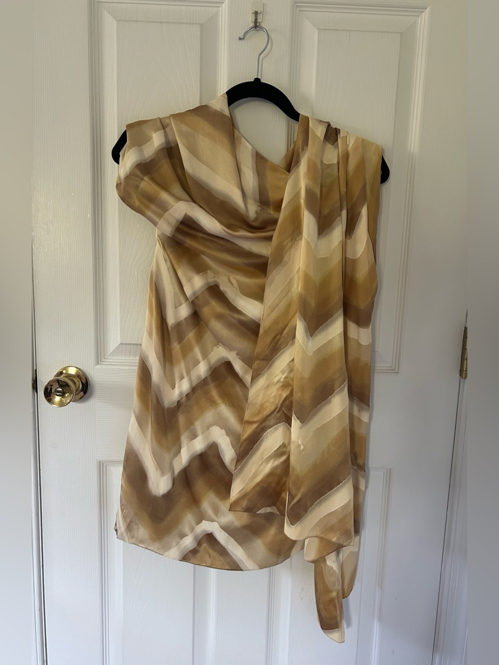J. Mendel 100% Silk Draped Abstract Chevron Dress
